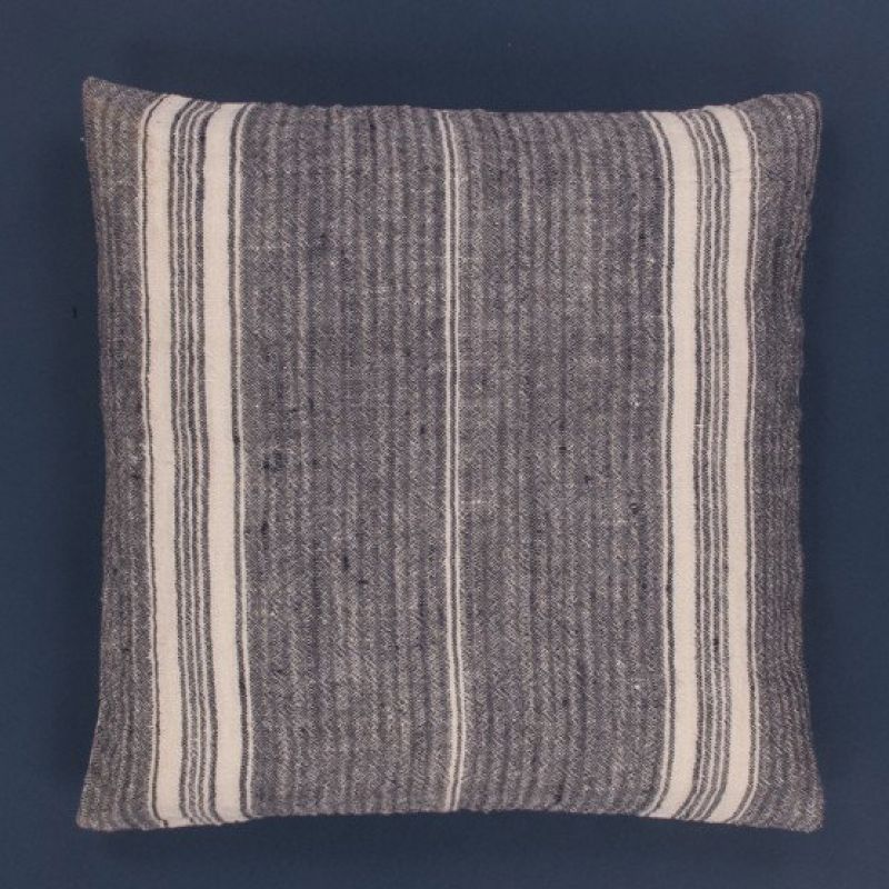 Blue & off white stripe linen cushion 
