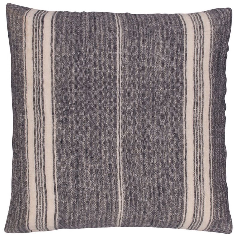 Blue & off white stripe linen cushion 