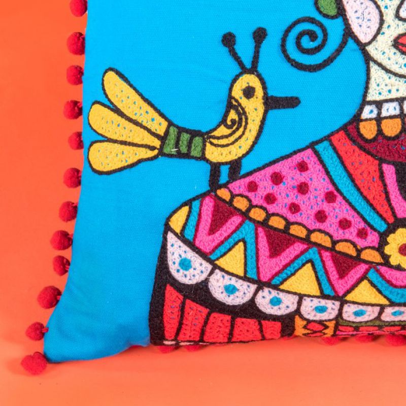 Day of the dead embroidered stag horns cushion 