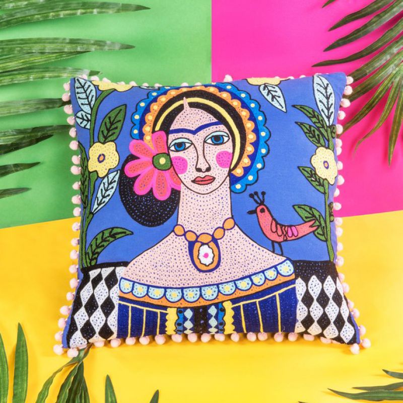 Day of the dead embroidered cushion