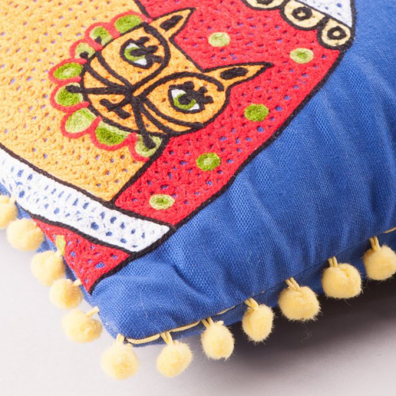 Day of the dead embroidered orange cat cushion 