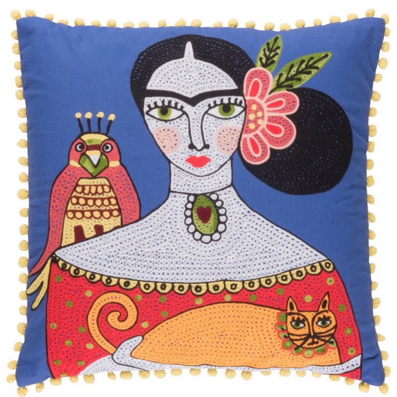 Day of the dead embroidered orange cat cushion 