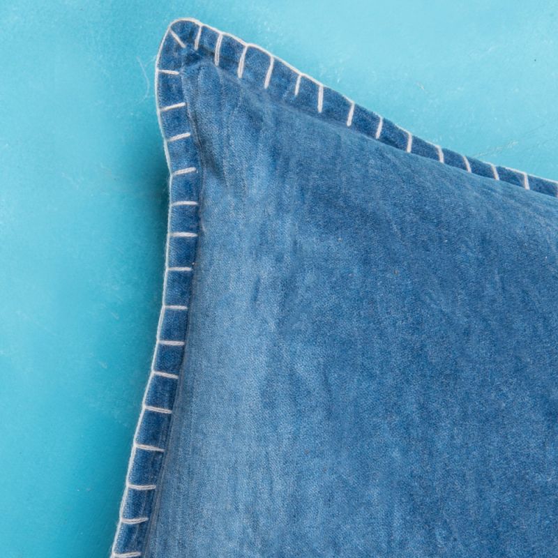 Denim blue cotton velvet cushion