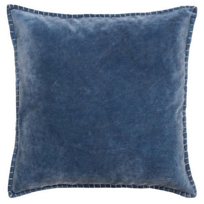 Denim blue cotton velvet cushion
