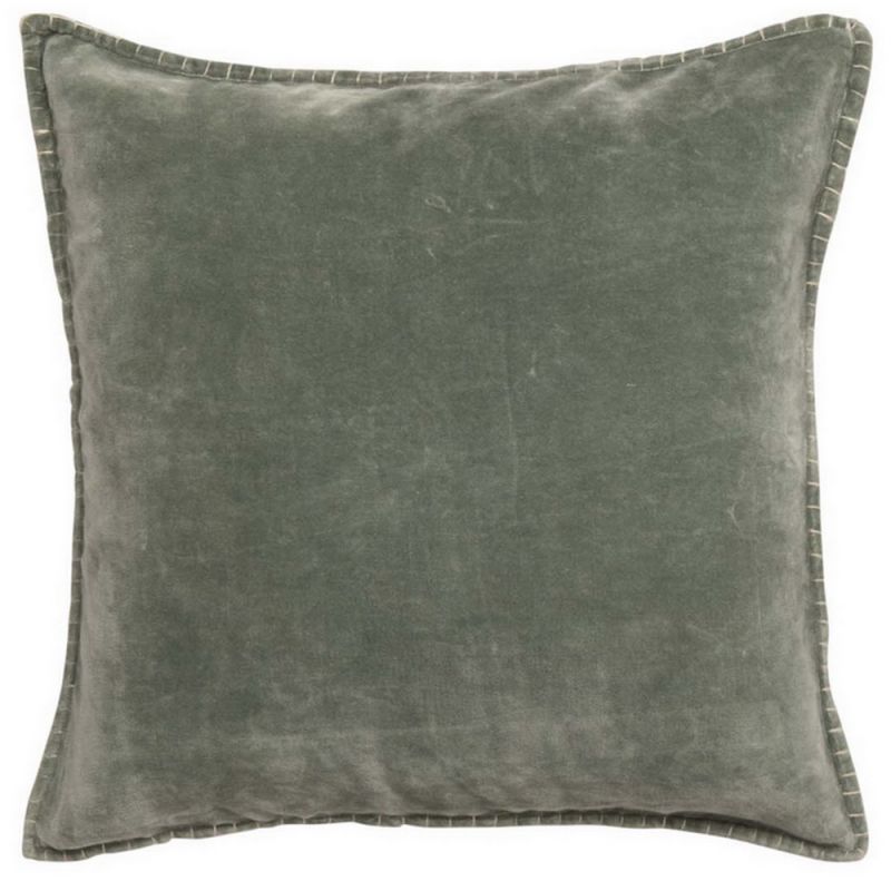Pale green cotton velvet cushion