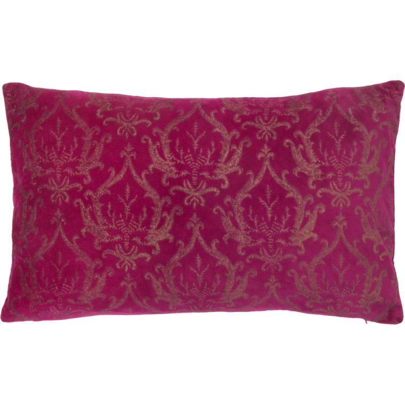 Fuchsia cotton velvet cushion damask print 