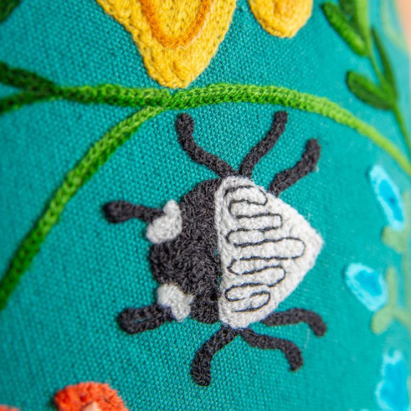Green floribunda embroidered cushion