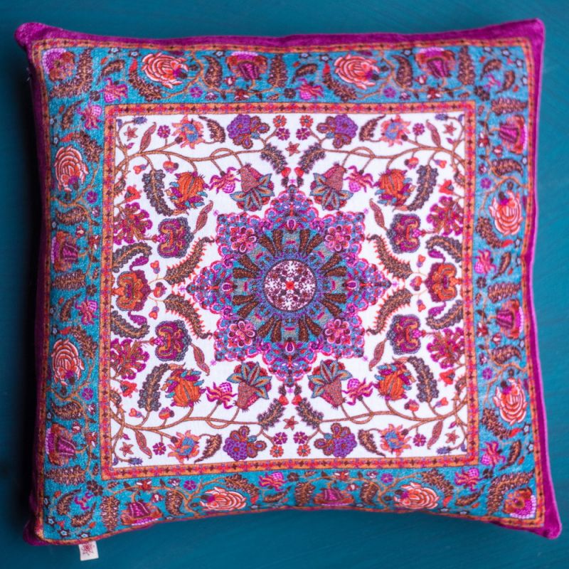White & teal kaleidoscope cushion 45cm
