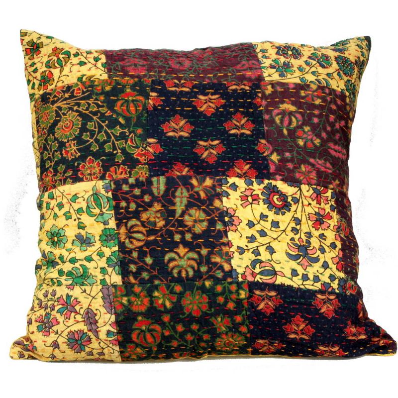 Kantha Stitched Cotton Patchwork Cushion 50 x 50cm