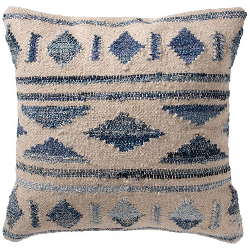 Inca Tribal Kilim Cushion, Denim