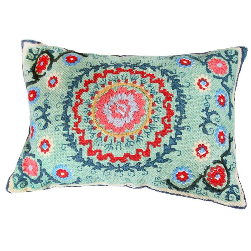 Leila printed cushion with suzani embroidery, 35 x 50cm