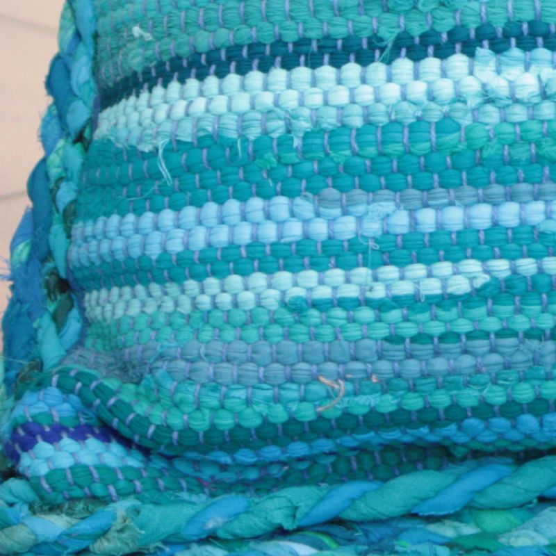 Braided cotton chindi cushion Turquoise 