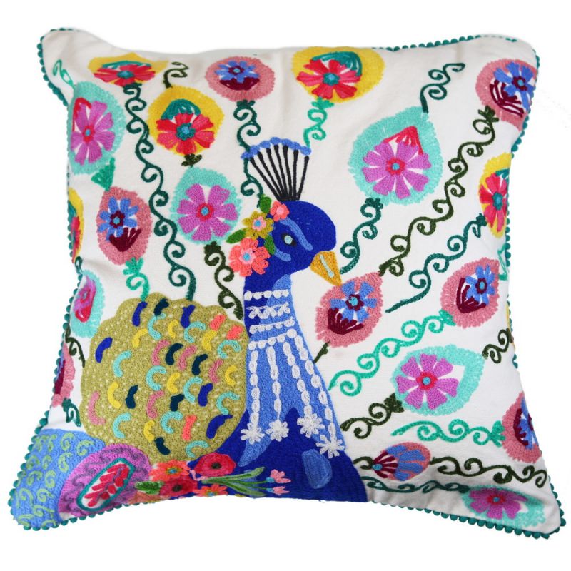 Mahima Embroidered Peacock Cushion 45 x 45cm