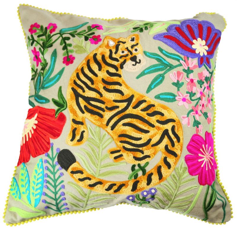 Mahima Embroidered Tiger Cushion 45 x 45cm