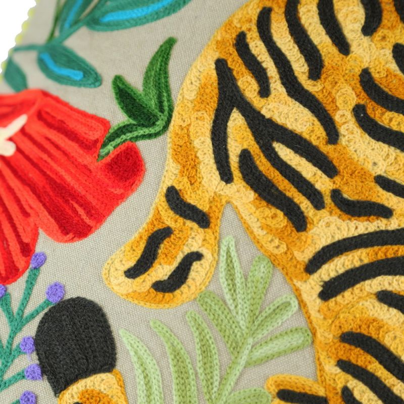 Mahima Embroidered Tiger Cushion 45 x 45cm