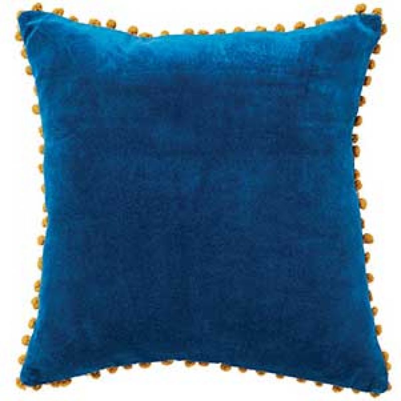 Cotton Velvet Cushion With Pom Poms 45 x 45cm