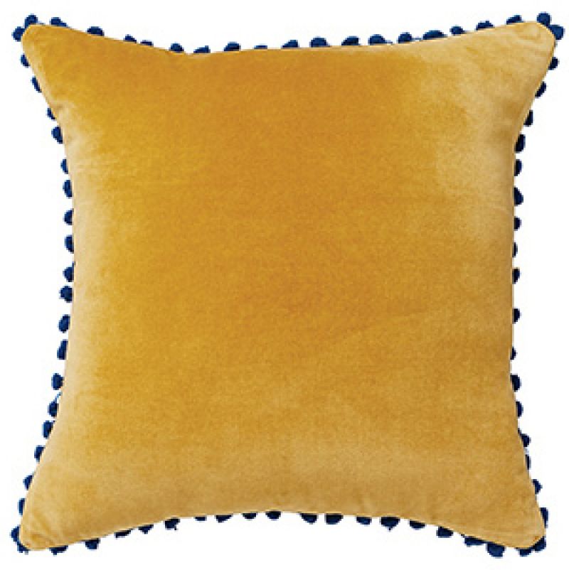 Cotton Velvet Cushion With Pom Poms 45 x 45cm