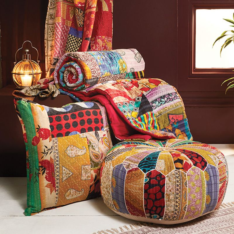 Vintage Kantha Stitch Patch Cushion