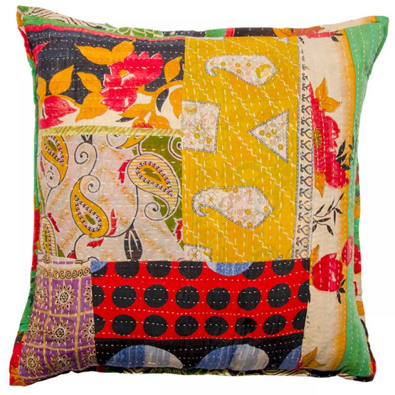 Vintage Kantha Stitch Patch Cushion