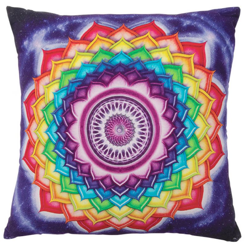 Rainbow chakra cotton cushion, 40x40cm