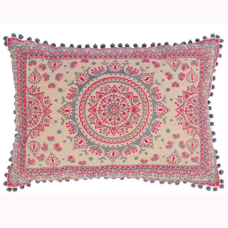 Mandala cushion with pom poms, 35x50cm