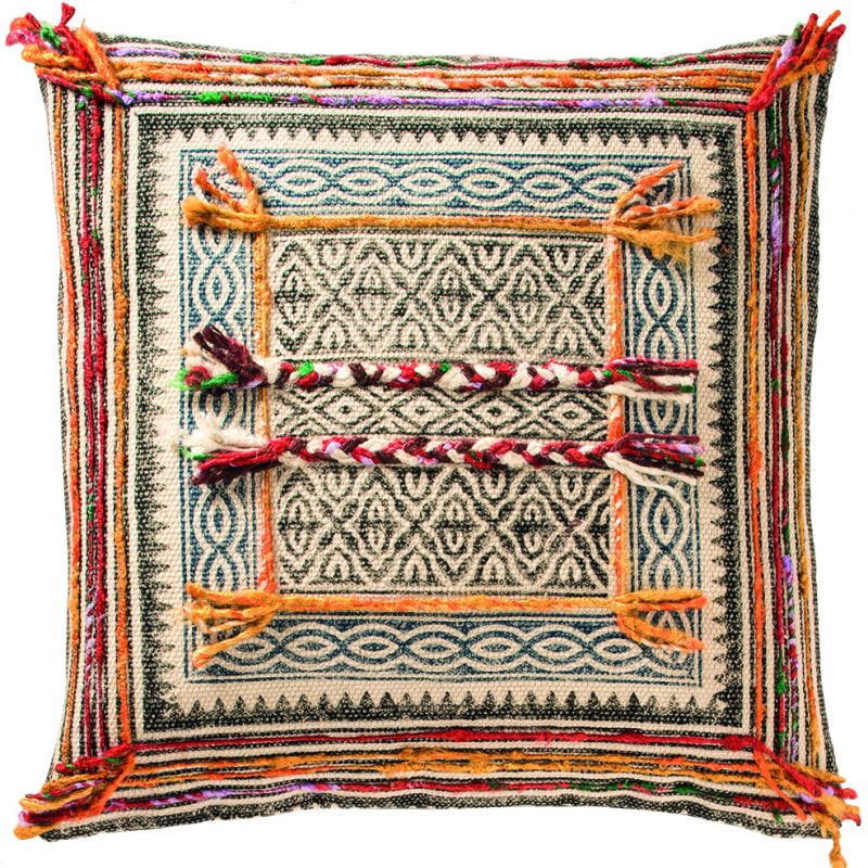 Tribal indian embroidered cushion, (B)