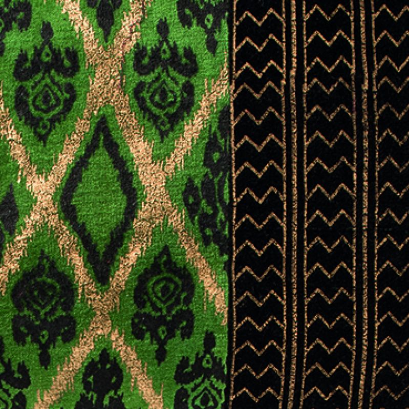 Handprinted velvet cushion, 35 x 50cm, Green