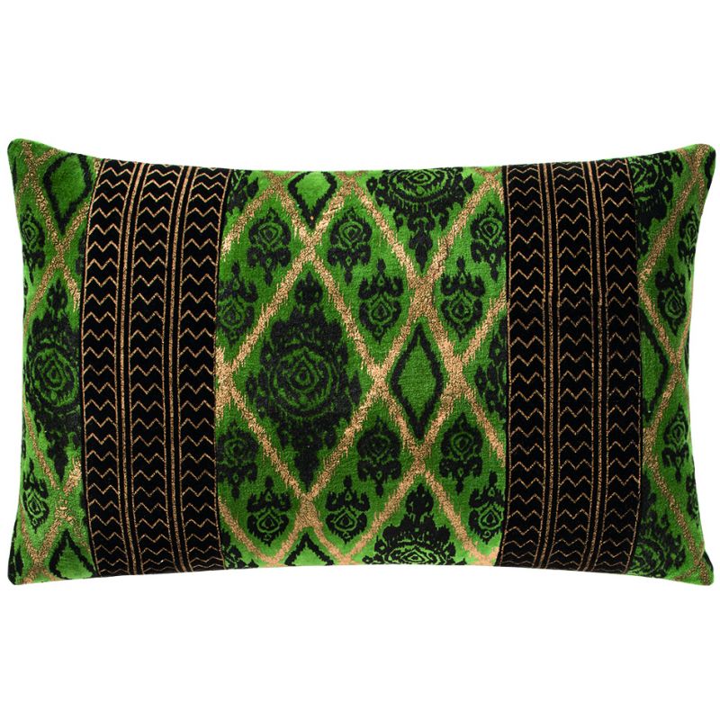 Handprinted velvet cushion, 35 x 50cm, Green