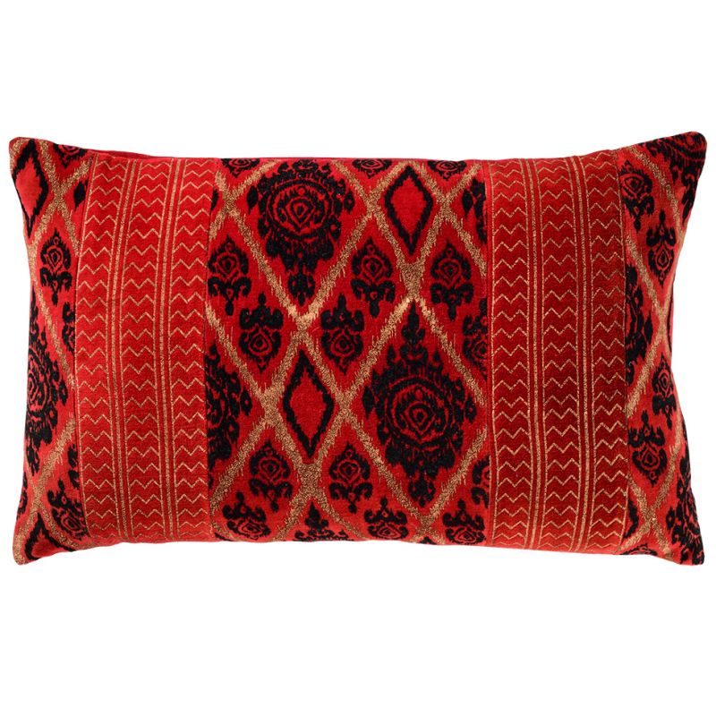 Handprinted velvet cushion, 35 x 50cm, Red