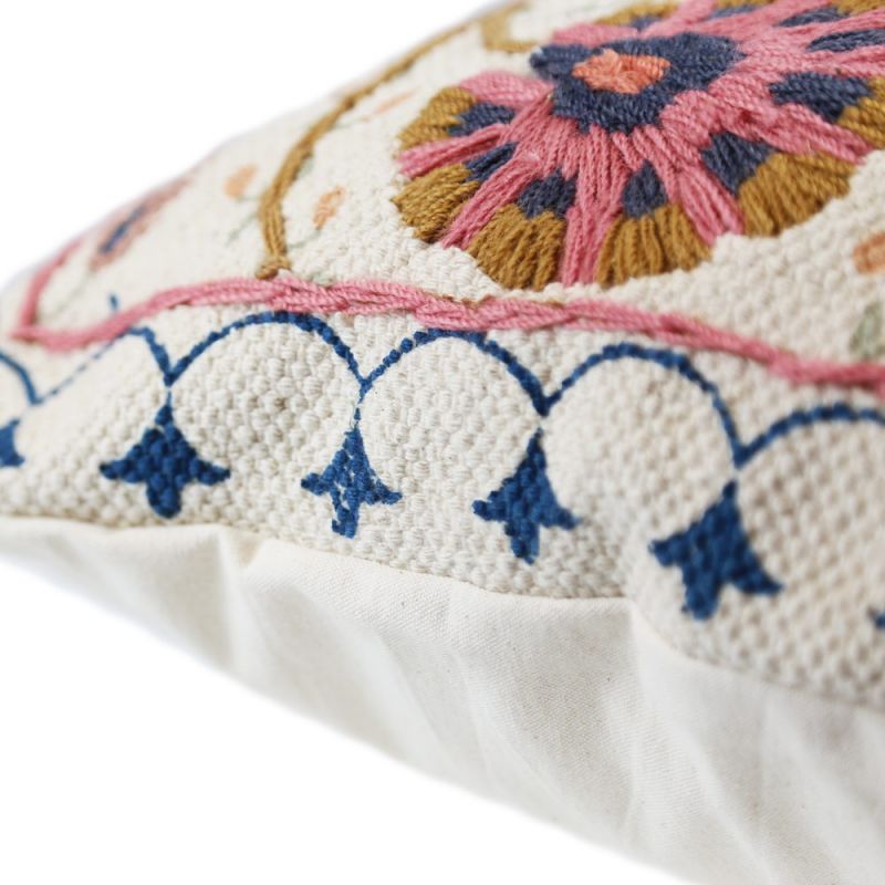 Yasamin printed cushion with suzani embroidery, 45 x 45cm