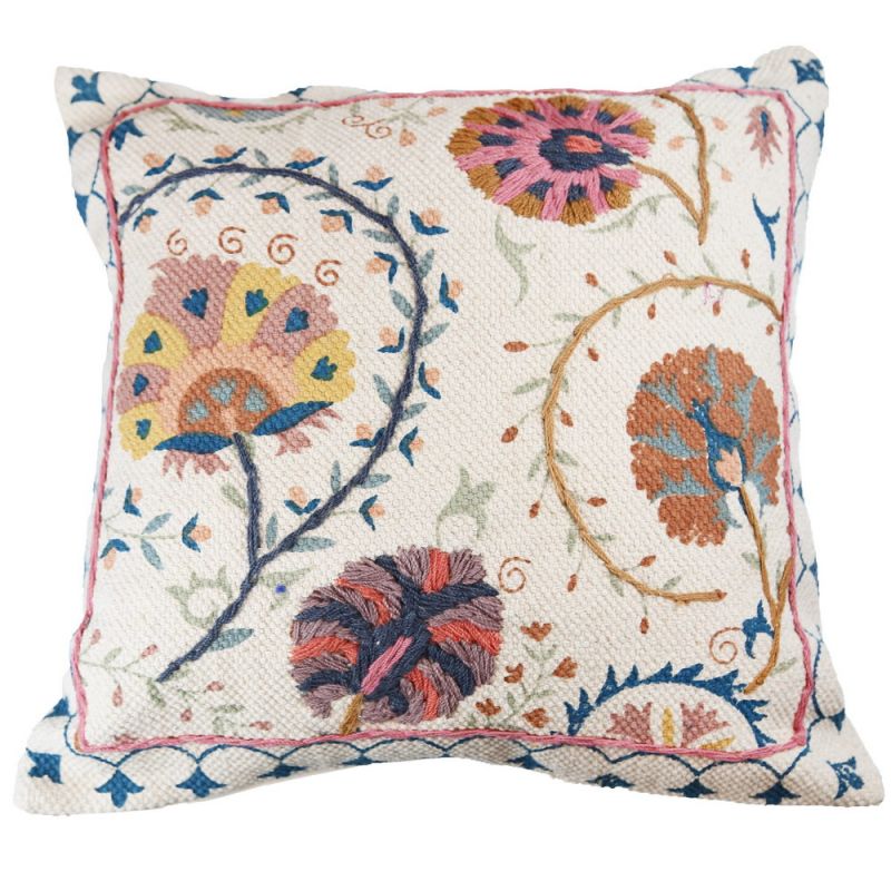 Yasamin printed cushion with suzani embroidery, 45 x 45cm