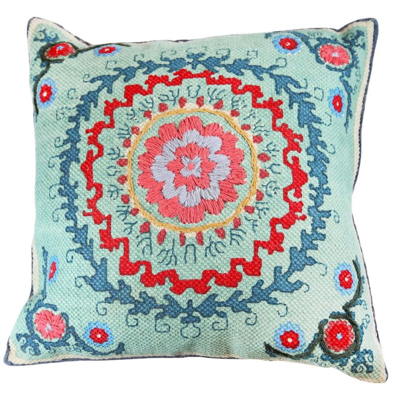Leila printed cushion with suzani embroidery, 45 x 45cm