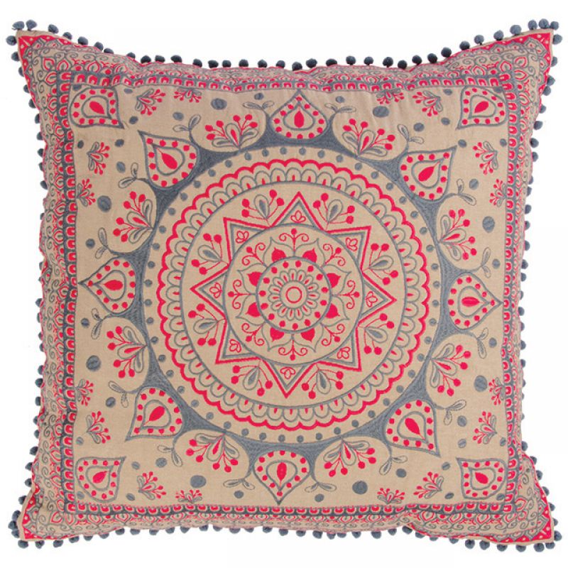 Mandala large cushion with pom poms, 60x60cm