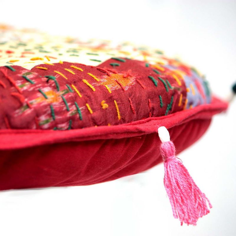 Recycled silk sari patchwork yoga cushion 40 x 40 x 5cm