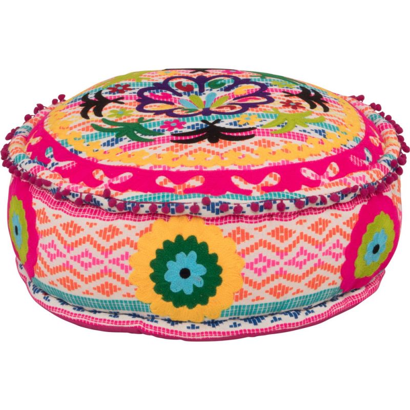 Candy colours embroidered pouffe Dia:62cm H:26cm
