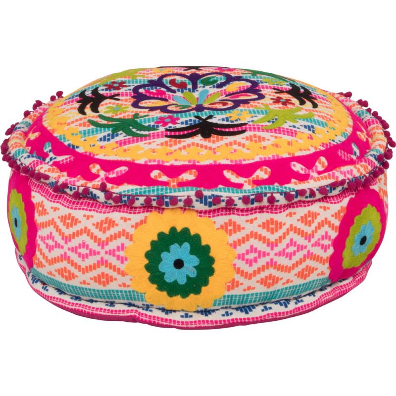 Candy colours embroidered pouffe Dia 62cm H 26cm Synchronia.gr