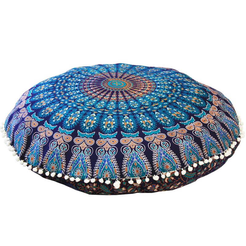 Peacock Cotton Floor Cushion -Turquoise