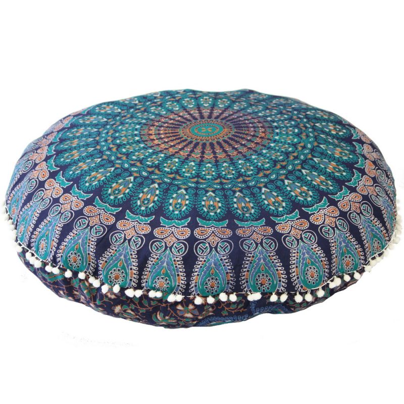 Peacock Cotton Floor Cushion -Turquoise