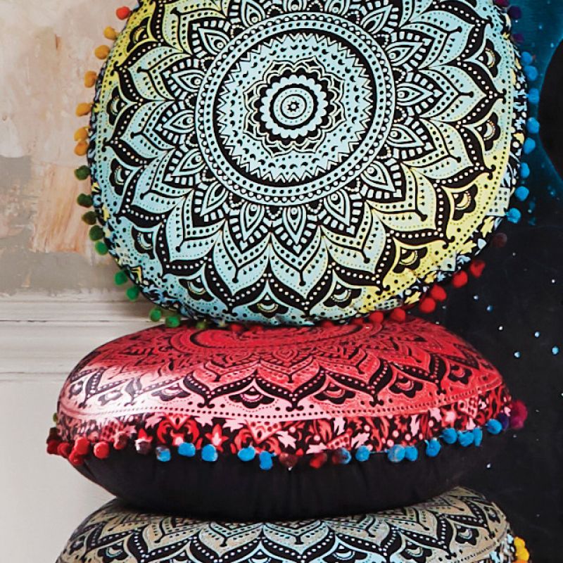 Mandala yoga cushion, rainbow, 40x40cm