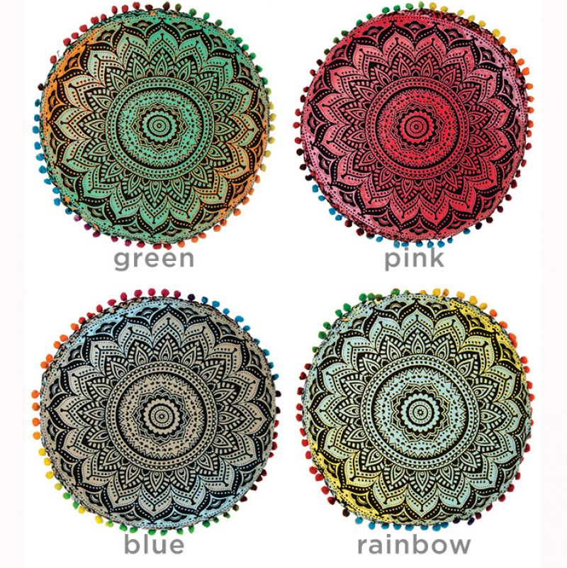 Round mandala yoga cushion, green, 40x40cm