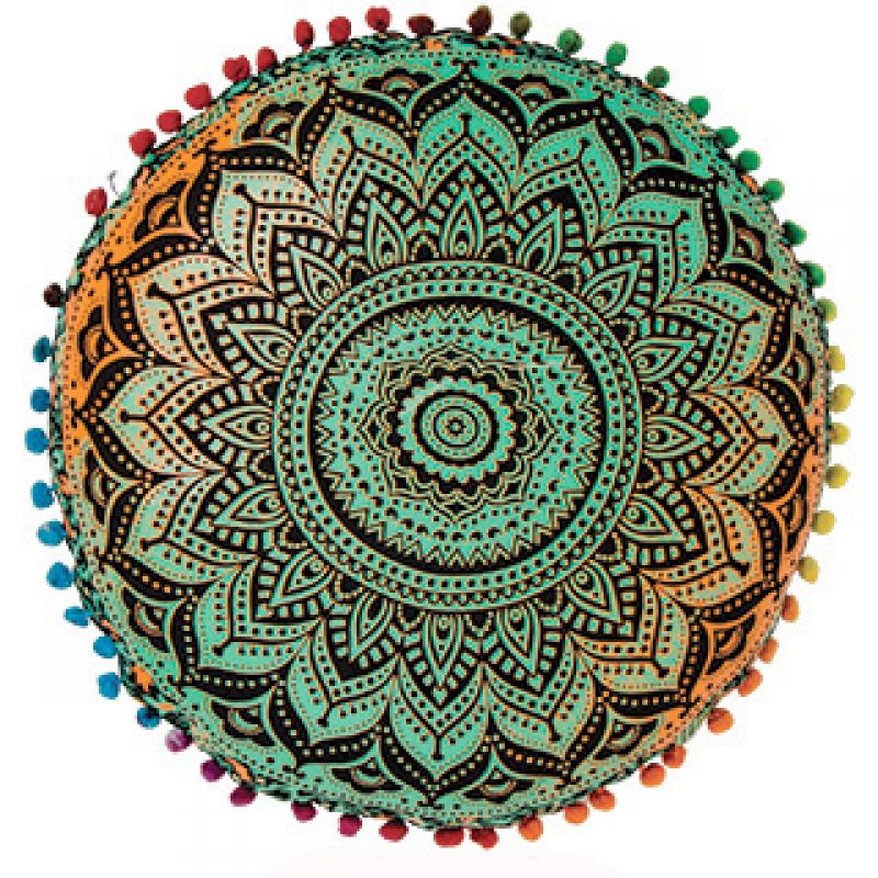 Round mandala yoga cushion, green, 40x40cm