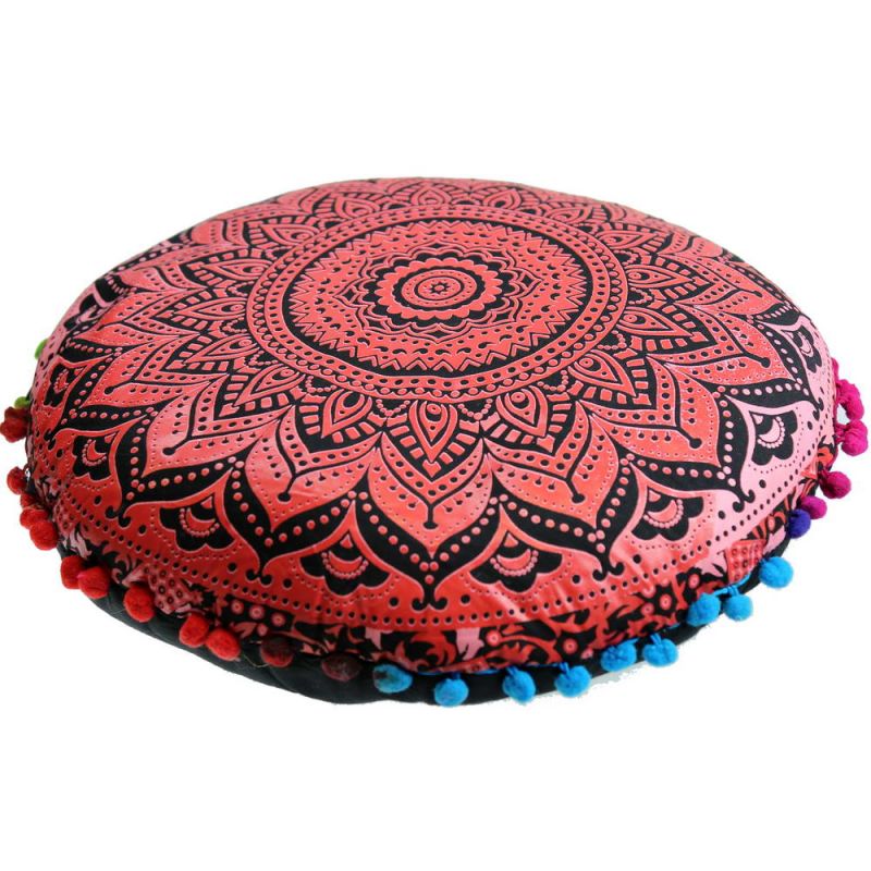 Round mandala yoga cushion, pink, 40x40cm