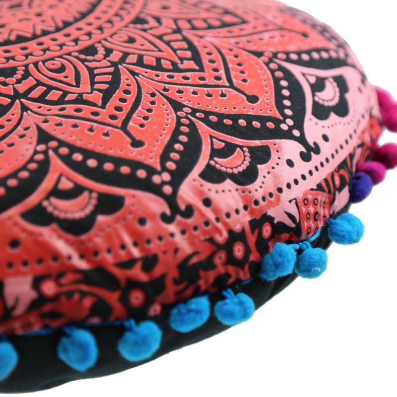 Round mandala yoga cushion, pink, 40x40cm