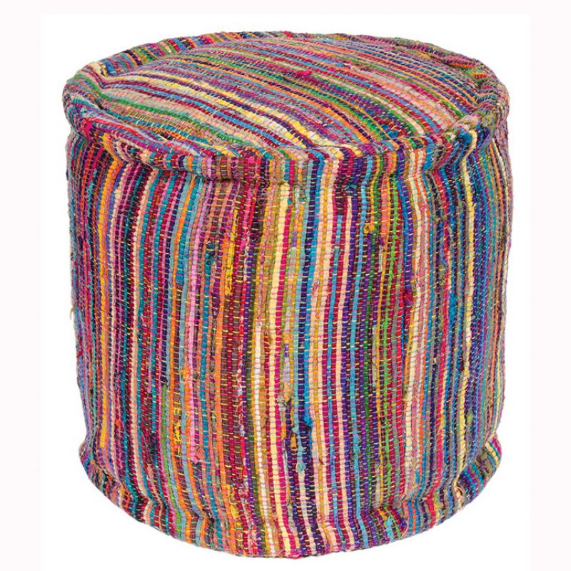 Recycled rag rug filled pouffe, 40x40x40cm