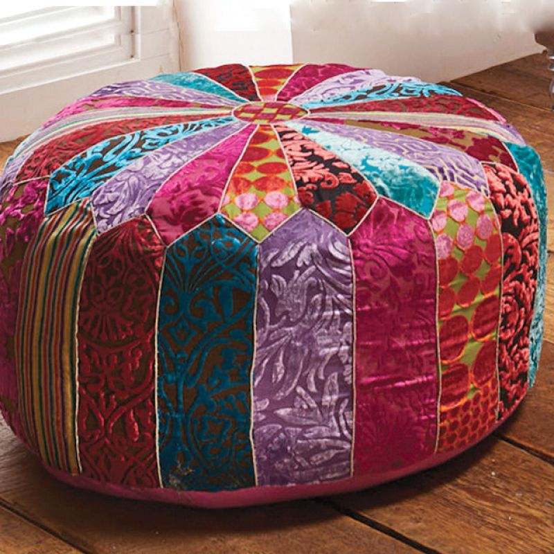 Multi patchwork velvet pumpkin pouffe, 60x60x30cm