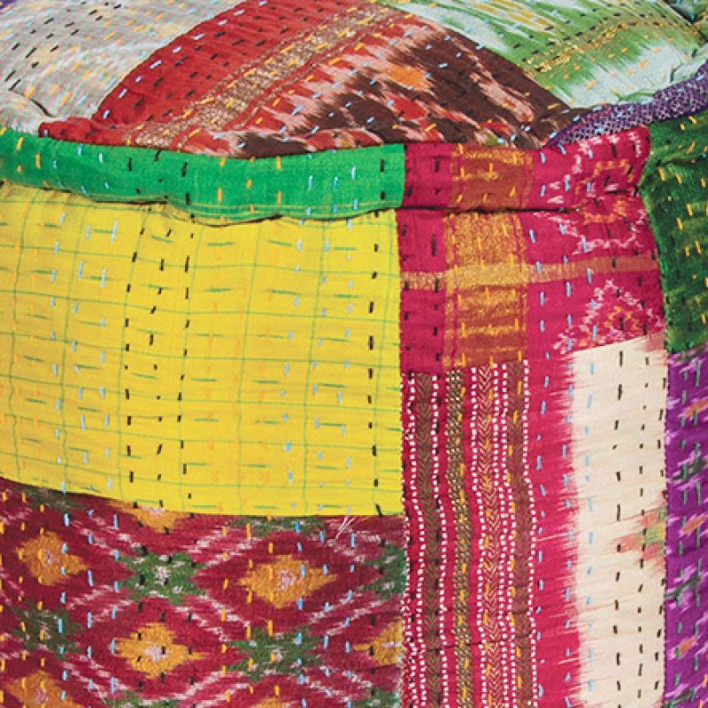 Silk sari patchwork pouffe, 40x40x40cm