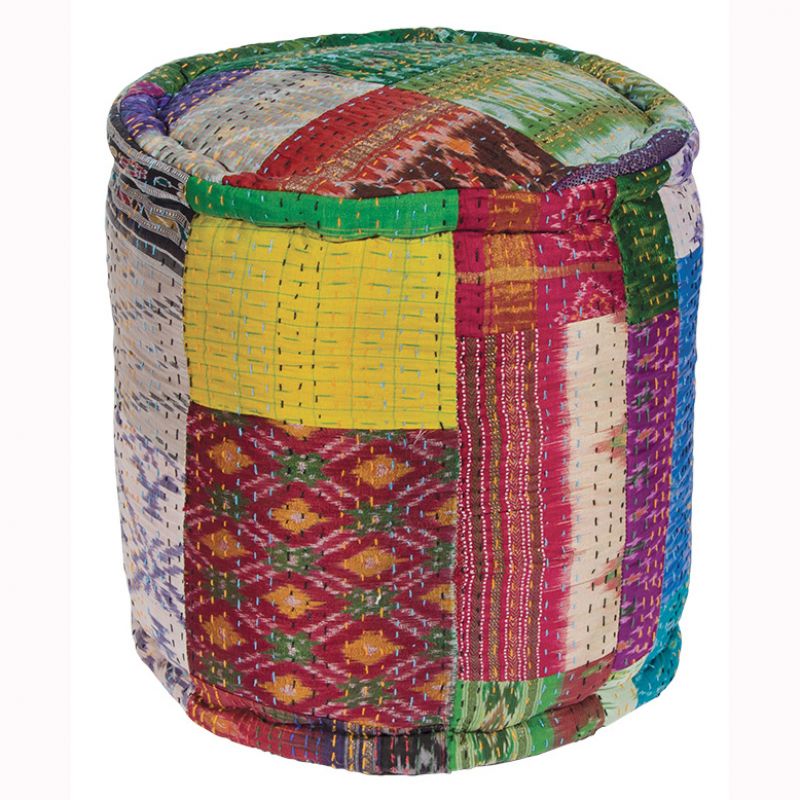 Silk sari patchwork pouffe, 40x40x40cm