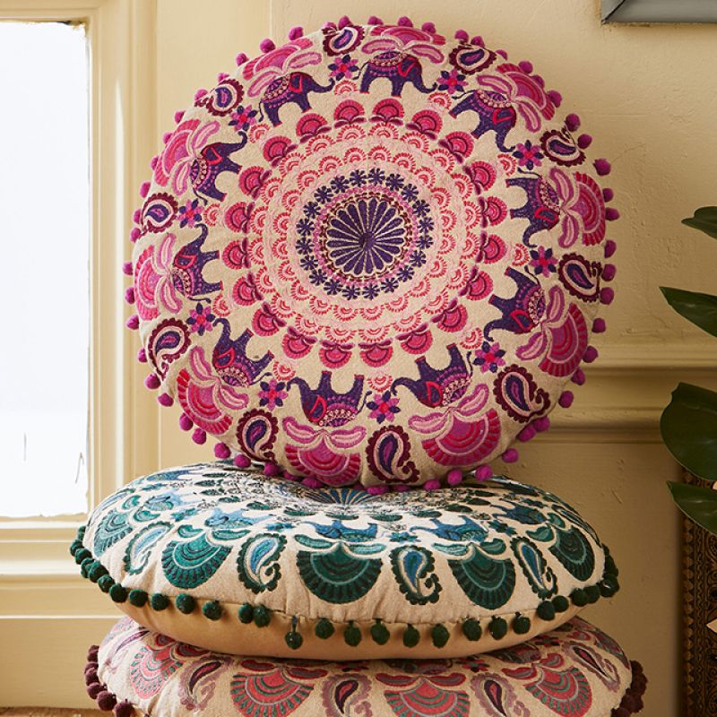 Round Embroidered Mandala Cushion 40 x 40 x 8cm