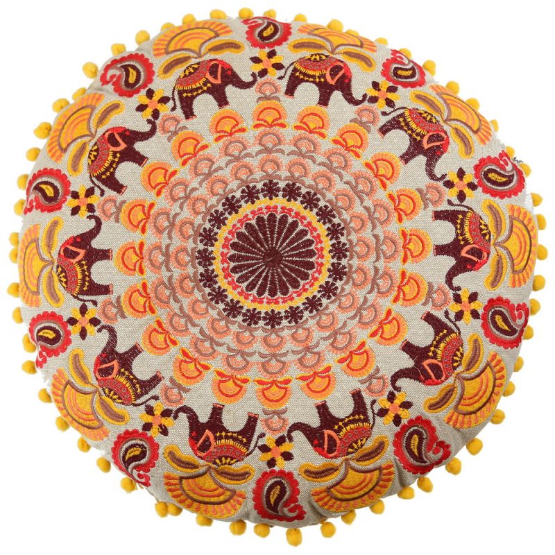 Μαξιλάρι 40 εκ. στρογγυλό Πορτοκαλί Mandala κεντητό