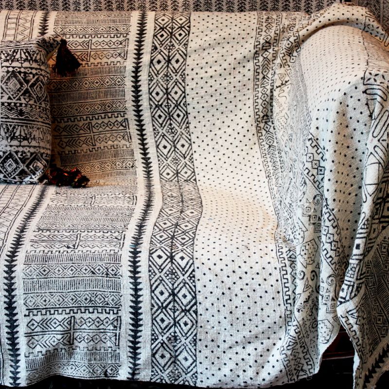 Cotton handblock printed throw 130x170